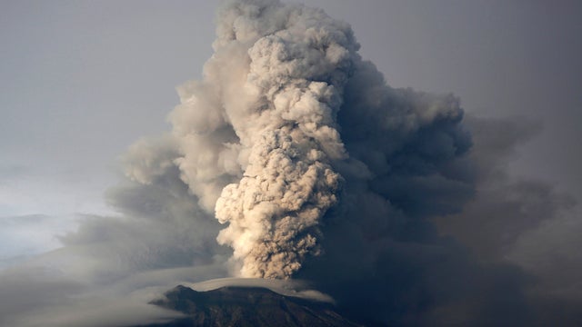 Mount Agung volcano erupts as seen from Kubu, Karangasem Regency, Bali, Indonesia, Nov. 28, 2017. 