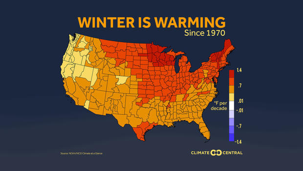 Warming Winter Temperatures Map 