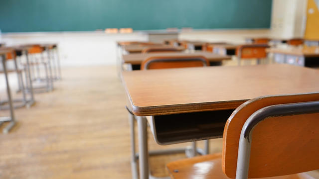 School classroom with blackboard 