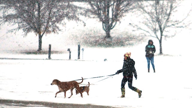 Atlanta residents play in the snow at Piedmont Park as a rare snowfall occurs in Atlanta 