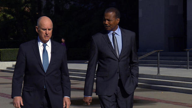 California Governor Jerry Brown and correspondent Bill Whitaker 