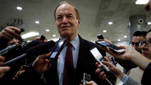 Sen. Richard Shelby speaks with reporters ahead of votes on Capitol Hill in Washington 