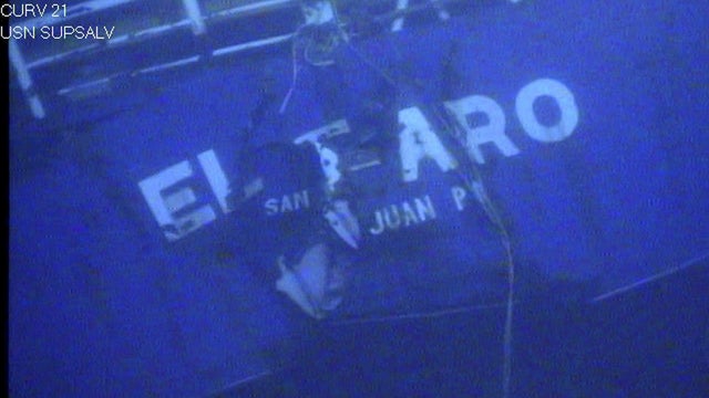 The stern of the El Faro is shown on the ocean floor via an underwater video camera Nov. 1, 2015. 