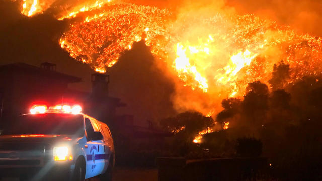Thomas wildfire burns above Bella Vista Drive near Romero Canyon in this social media photo by Santa Barbara County Fire Department in Montecito California 