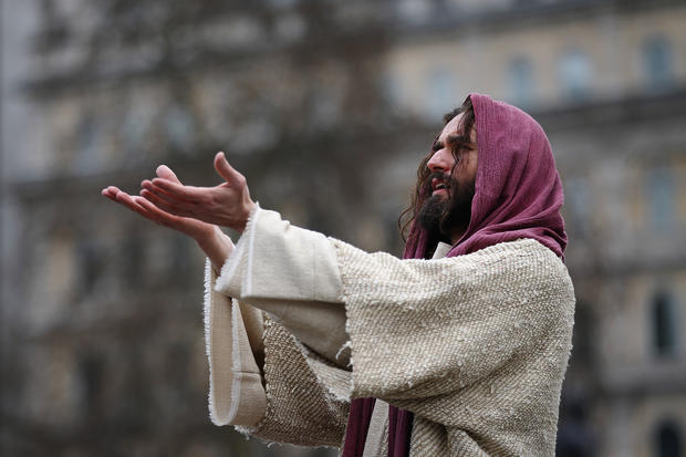 Actors Perform The Passion Of Jesus At Trafalgar Square On Good Friday 