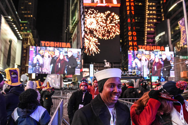 Amid Freezing Temperatures,Crowds Celebrate New Year's Eve In Times Square 