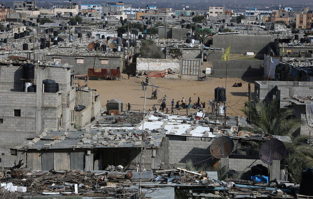 View shows houses of Palestinians in Khan Younis refugee camp in the southern Gaza Strip 