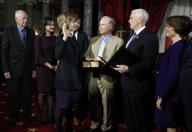 U.S. Vice President Pence ceremonially swears in U.S. Senator-designate Smith in the Old Senate Chamber on Capitol Hill in Washington 