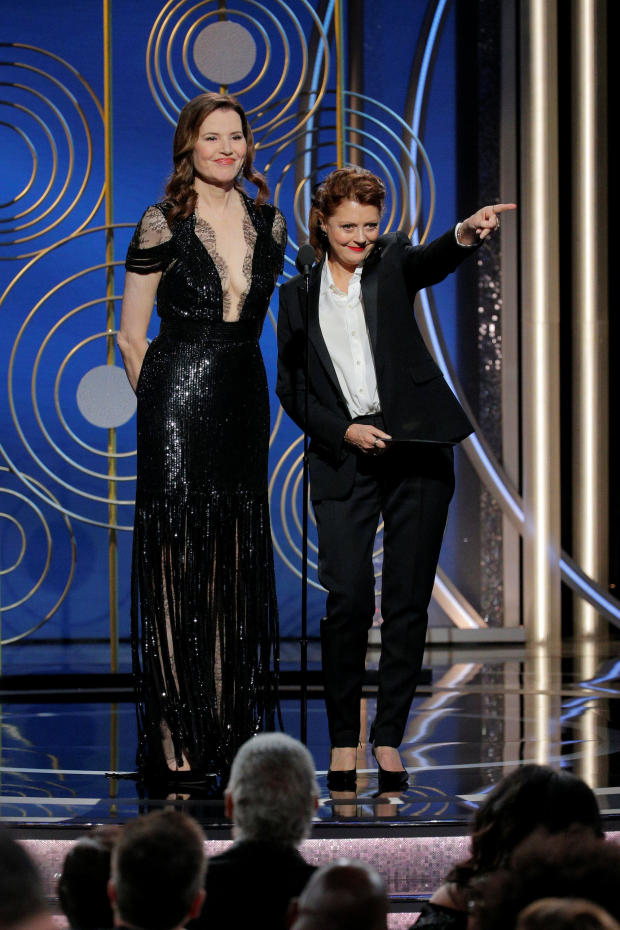 Presenters Geena Davis and Susan Sarandon at the 75th Golden Globe Awards in Beverly Hills, California 