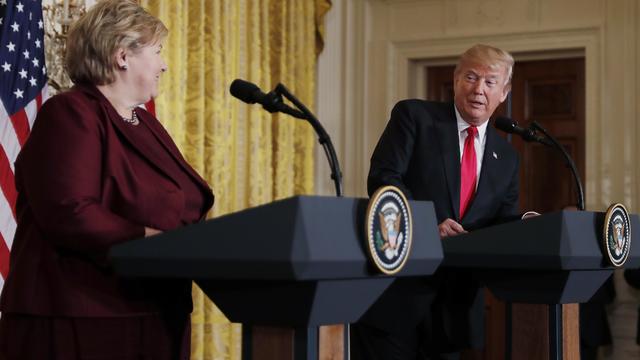 U.S. President Trump and  Norwegian Prime Minister Solberg hold a joint news conference at the White House in Washington 