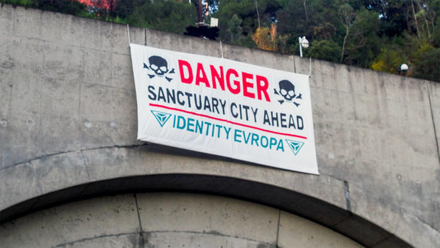 Danger Sign by White Supremacist Group over Yerba Buena Island Tunnel 
