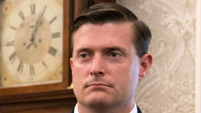 White House staff secretary Rob Porter looks on after President Trump signed a proclamation calling for a national day of prayer for those affected by Hurricane Harvey in the Oval Office at the White House in Washington on Sept. 1, 2017. 