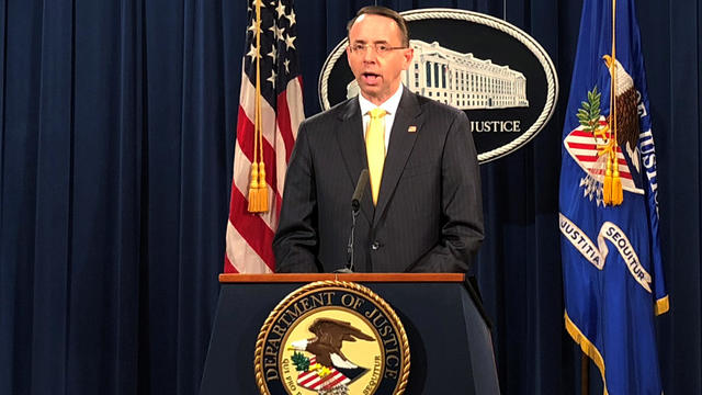 Deputy U.S. Attorney General Rosenstein announces indictments of Russians in 2016 U.S. election meddling investigation at the Justice Department in Washington 