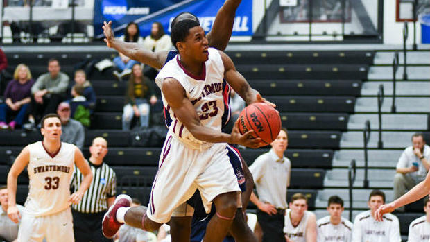 Caption - Junior guard Cam Wiley averaged 25 points for Swarthmore College in the first two games of the NCAA Division III Tournament. 