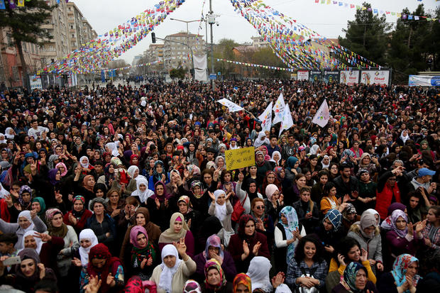 Women gather during a rally on the International Women’s Day in Diyarbakir 