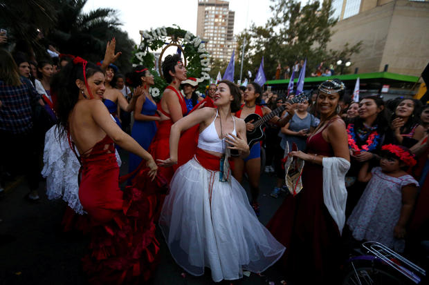 Women take part in a march to mark International Women's Day in Santiago 