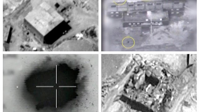 A combination image shows screen grabs taken from video material released on March 21, 2018 which the Israeli military describes as an Israeli air strike on a suspected Syrian nuclear reactor site near Deir al-Zor 