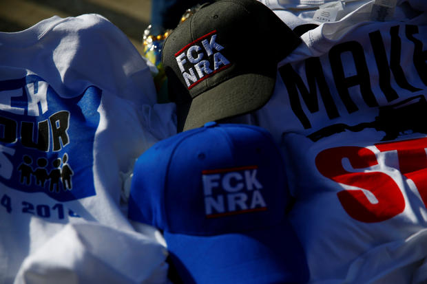 Merchandise is seen before students and gun control advocates hold the "March for Our Lives" event demanding gun control after recent school shootings at a rally in Washington 