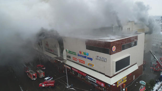 Still photo taken from video provided by Russian Emergencies Ministry shows a site of a fire at a shopping mall in Kemerovo 