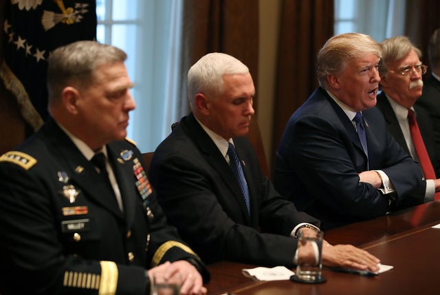 President Trump Gets Briefed By Senior Military Leadership At White House 