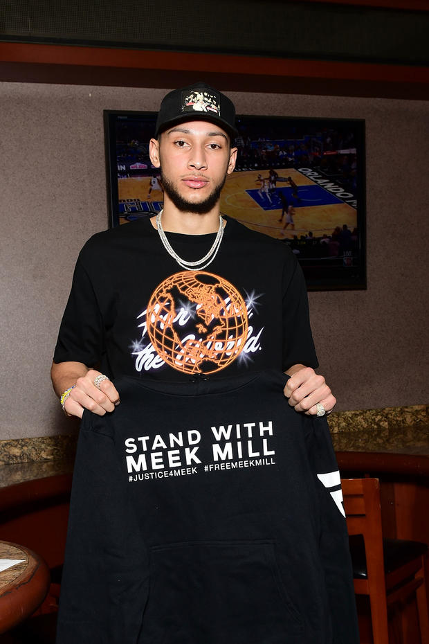 Phliadelphia 76ers Players And Celebrities Wear "Free Meek Mill" Hoodies At Jay-Z Concert 