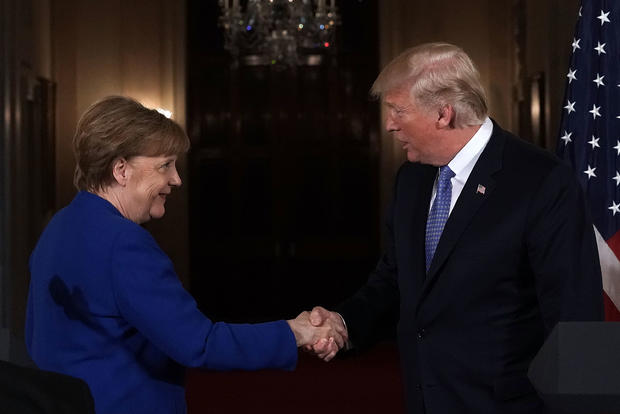 President Trump And German Chancellor Angela Merkel Hold Joint News Conference In East Room Of White House 
