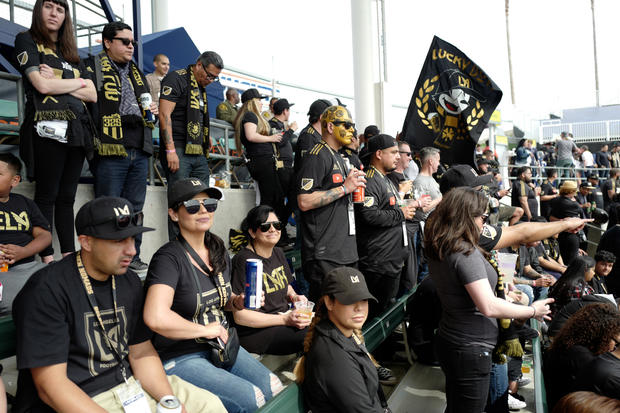 CARSON, CA - MARCH 31: Fan of Los Angeles FC LAFC during the MLS match between Los Angeles FC and Los Angeles Galaxy  at StubHub Center on March 31, 2018 in Carson, California. 