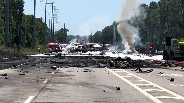 The military plane crash site is seen in Savannah, Georgia, on May 2, 2018, in this picture obtained from social media. 