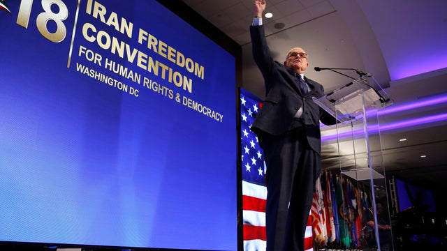 Former New York Mayor Rudy Giuliani speaks at the 2018 Iran Freedom Convention in Washington 