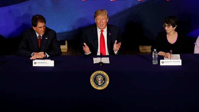President Donald Trump speaks during a roundtable discussion on tax reform at the Cleveland Public Auditorium in Cleveland 