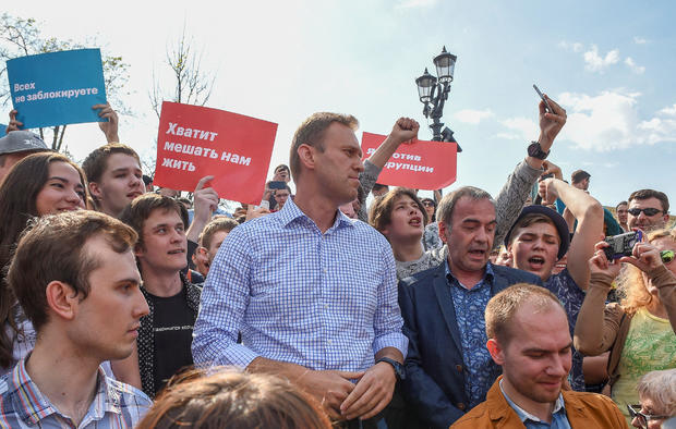 Russian opposition leader Alexei Navalny attends a protest rally ahead of President Vladimir Putin's inauguration ceremony, Moscow 