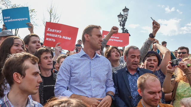 Russian opposition leader Alexei Navalny attends a protest rally ahead of President Vladimir Putin's inauguration ceremony, Moscow 