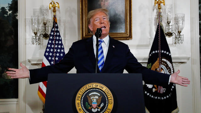 U.S. President Donald Trump announces his intention to withdraw from the JCPOA Iran nuclear agreement at the White House in Washington 