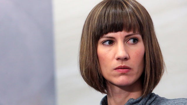 Rachel Crooks at news conference for the film "16 Women and Donald Trump" in Manhattan, New York 
