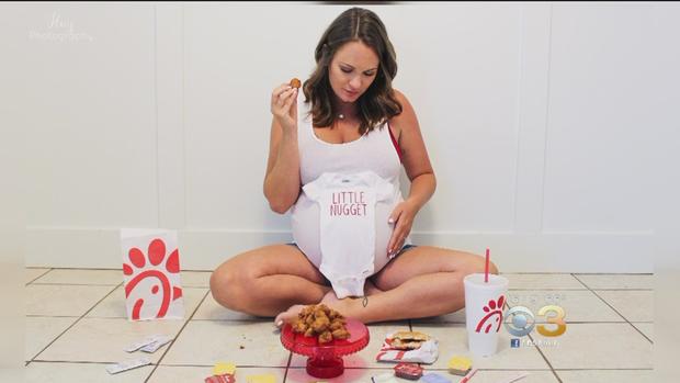 chick fil a meal pregnant woman pose 