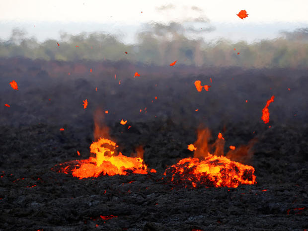 Lava erupts from a fissure on the outskirts of Pahoa 