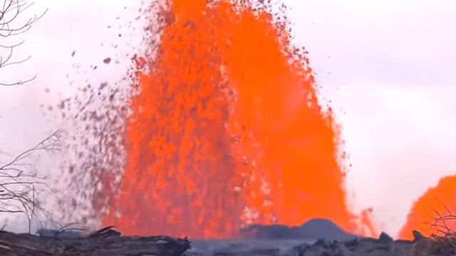 A fissure in the Leilani Estates subdivision of Hawaii County launches lava as high as 50 feet in the air. 