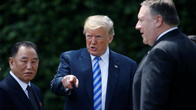 North Korean envoy Kim Yong Chol talks with President Trump at the White House in Washington 