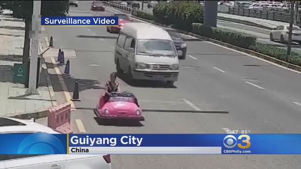 woman drives bumper car in china 