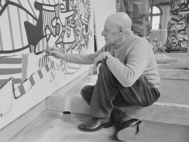 Artist Jean Dubuffet Working on Art 