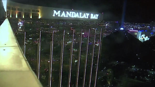 Surveillance video shows the Mandalay Bay resort in Las Vegas on Oct. 1, 2017, the night of a deadly mass shooting on a country music festival below the resort. 