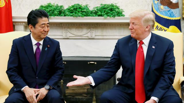 U.S. President Trump welcomes Japanese Prime Minister Abe at the White House in Washington 