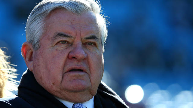 Then-Carolina Panthers owner Jerry Richardson is seen on the field before a game against the Tampa Bay Buccaneers at Bank of America Stadium on Dec. 14, 2014, in Charlotte, North Carolina. 