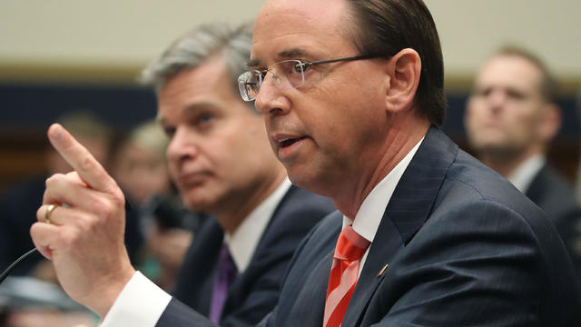 Rod Rosenstein And FBI Director Wray Testify At House Hearing On 2016 Election 