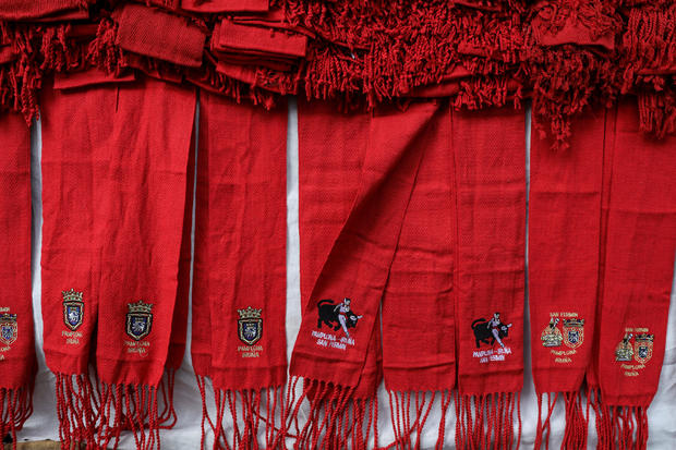 Red waistbands are displayed for sale two days before the start of the annual San Fermin bull-running festival in Pamplona 
