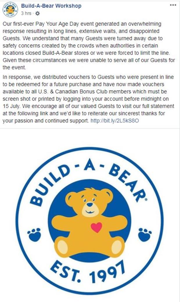 build a bear facebook post 