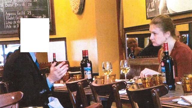 Handout photo of accused Russian agent Maria Butina shown sitting at a table with a suspected Russian Intel Operative in a restaurant, according to court documents, in a FBI surveillance photo 