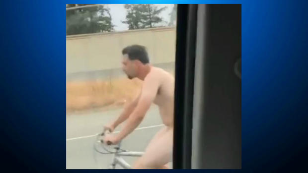 Naked cyclist on Highway 101 in San Jose 