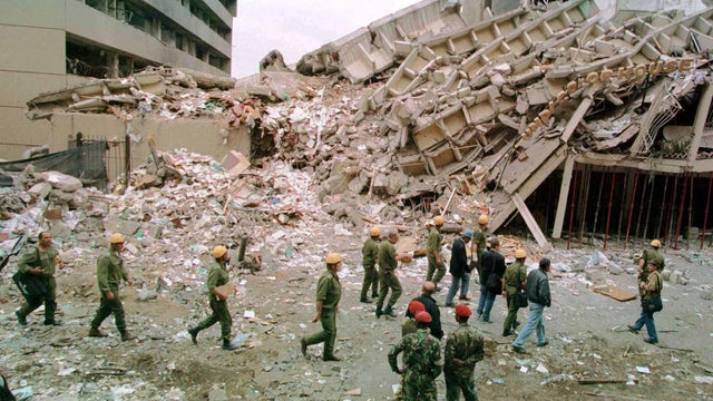 FILE PHOTO: Israeli soldiers specialising in rescue operations arrive at the scene of the bombing of the U.S. Embassy building in Nairobi 
