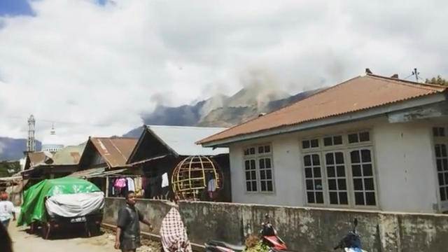 A landslide is seen after an earthquake in Lombok 